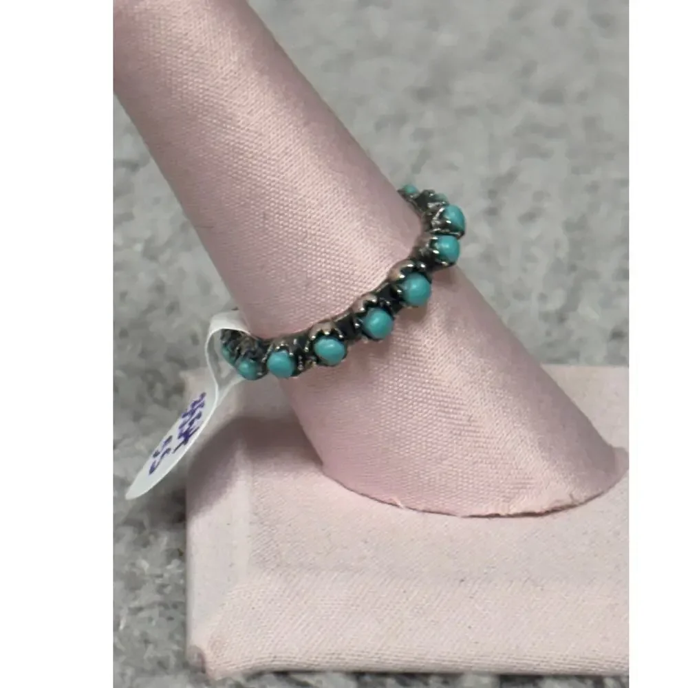 Sterling Silver Blue Stone Eternity Band Ring Size 8 #68412 - Picture 2 of 7